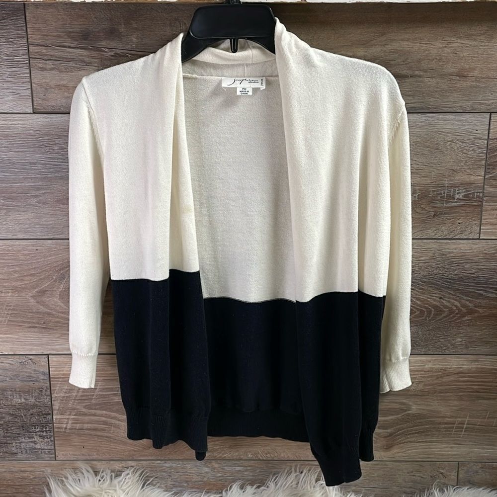 Josephine Studio Sweater Cardigan, Size Petite Medium, Off White and Black